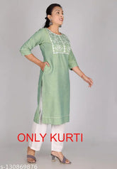 Stylish cotton embroidered kurti with three-quarter sleeves, intricate Indian pattern for casual or partywear, S/M (42 in) size available